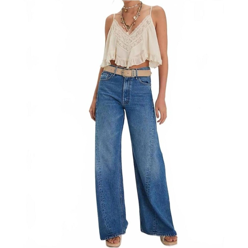 NWT Mother The Lemon Twist Sneak Jeans Wide Leg Denim Rolling In The Dough 30 - Picture 3 of 16